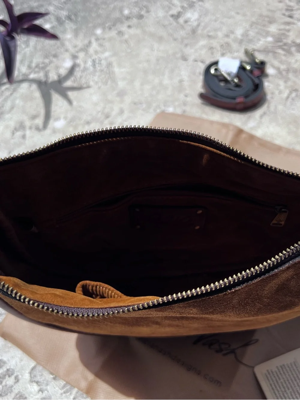 NWT Patricia Nash Calanna Cognac Brown Suede Leather Saddle bag - Picture 14 of 15